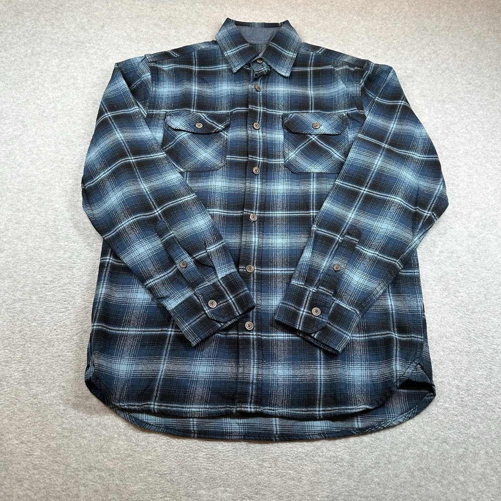 Jachs Heritage Flannel Mens M Blue Plaid 100% Cotton Long Sleeve Pockets